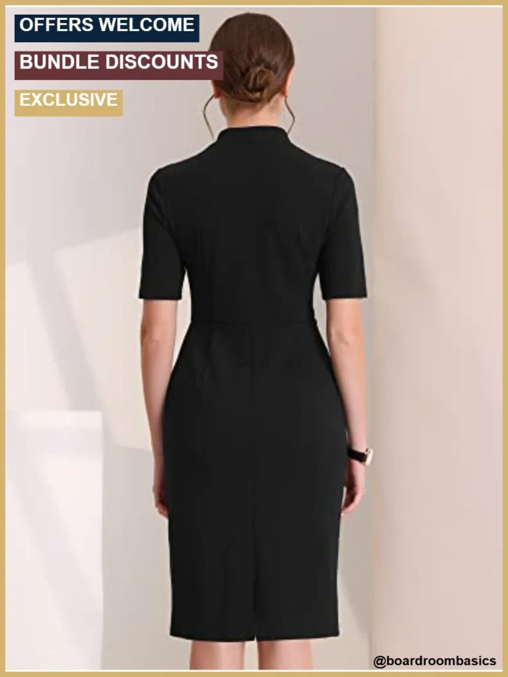Elegant V-Neck Bodycon Sheath Dress Short Sleeve Below Knee